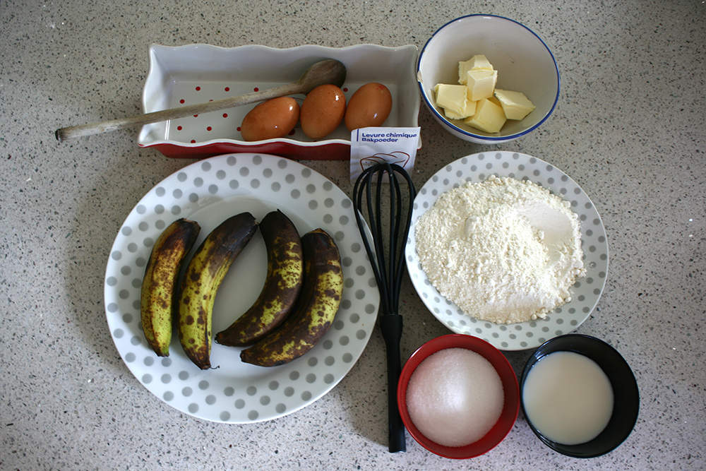 Les ingrédients du banana bread, gâteau à base de bananes