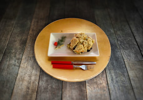 Recette de crumble au saumon fumé, courgette et parmesan