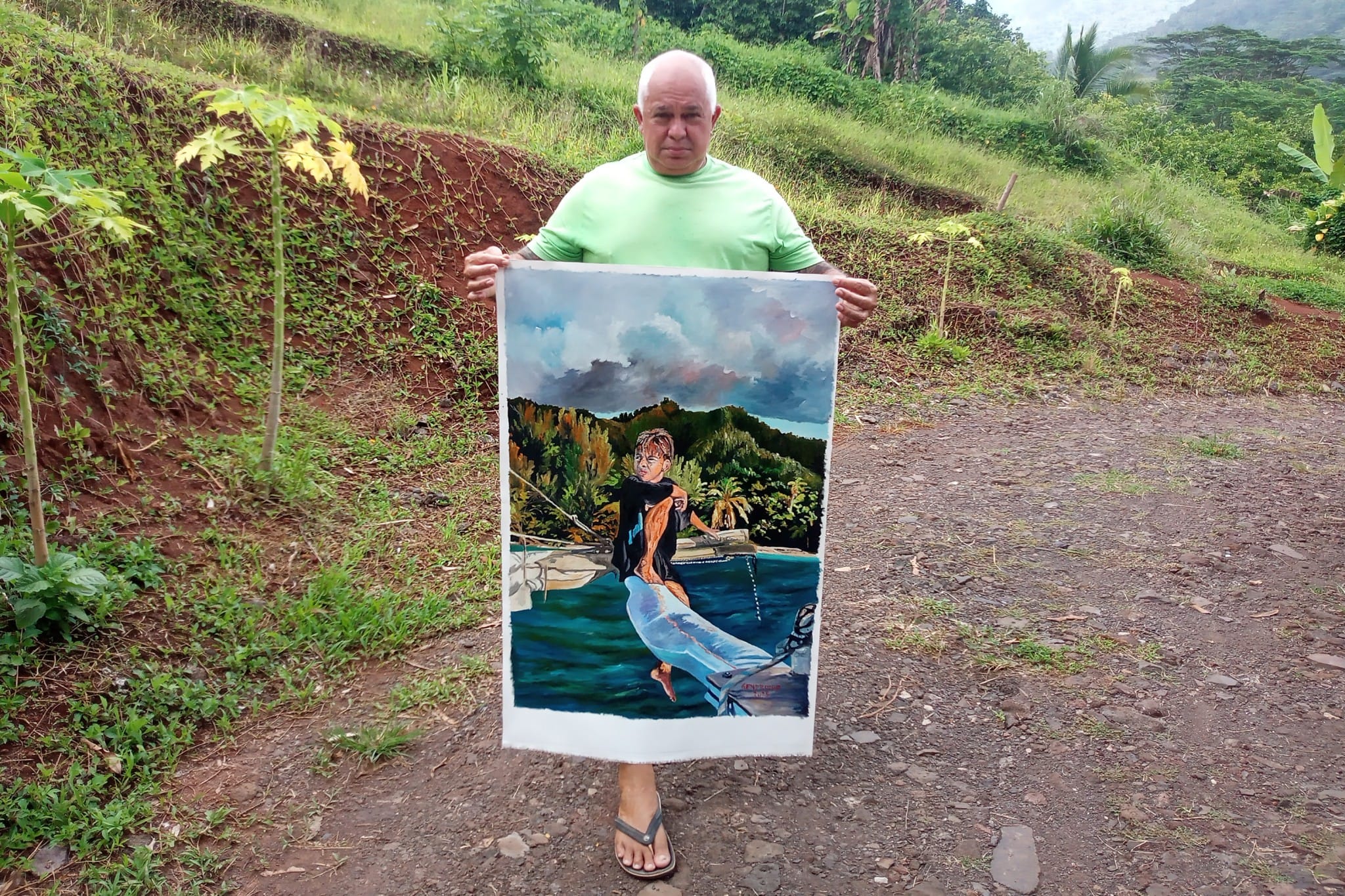 Didier Gendron Peintre Moorea Hommes de Polynesie Credit : Toatane Rurua